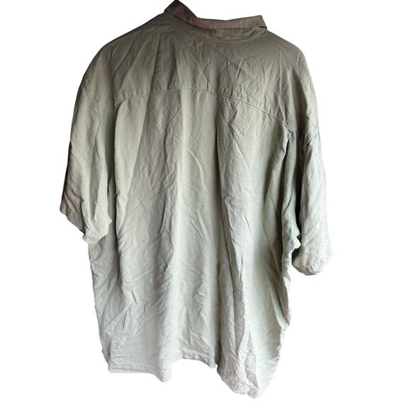 TOMMY BAHAMA 100% Silk Hawaiian Green Embossed Camp Shirt Men’s Size XXL - Picture 5 of 6